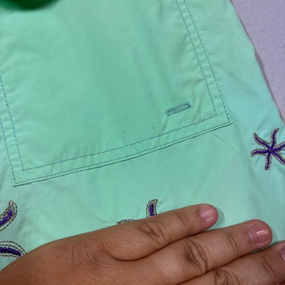 Les Canebiers Mens Small Allover Star Starfish Court Swim Shorts Mint Drawstring - Picture 8 of 8